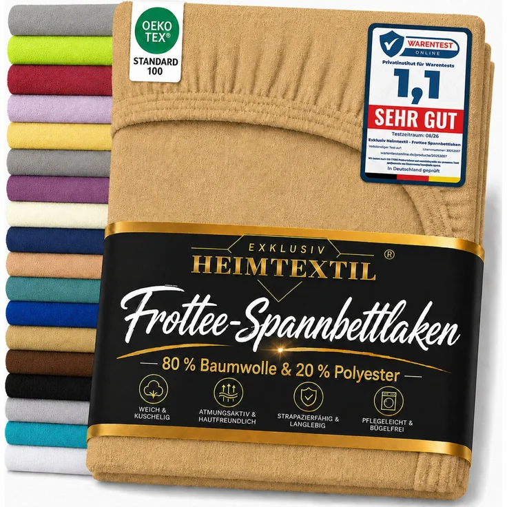 EXKLUSIV HEIMTEXTIL Frottee Spannbettlaken Premium 180 - 200 x 200 cm Sand – Bild 1