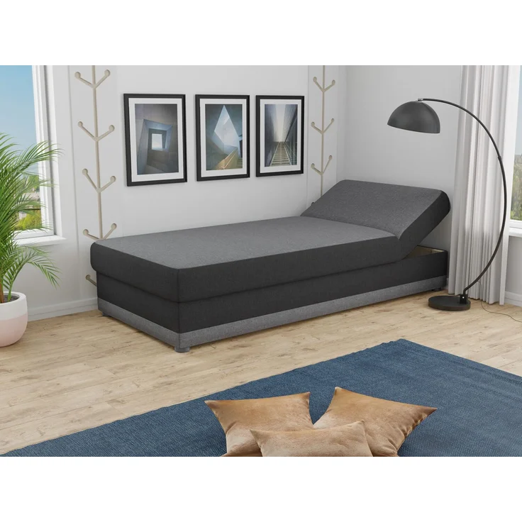Bett Andre 90x200cm mit Bettkasten - Sofa, Schlafsofa, Regulierbarer Rückenlehne, Bettgestell, Schlafzimmer, Kinderzimmer (Schwarz (Sawana 05 + 14)) – Bild 2