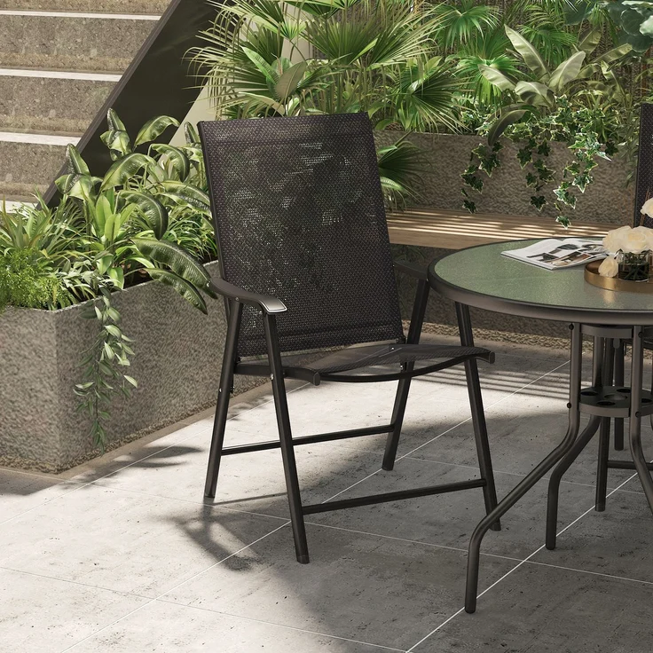 MELAYR, Set mit 2 klappbaren Outdoor-Stühlen mit Armlehnen für Gartenterrasse, 58 x 64 x 94 cm, Schwarz – Bild 3