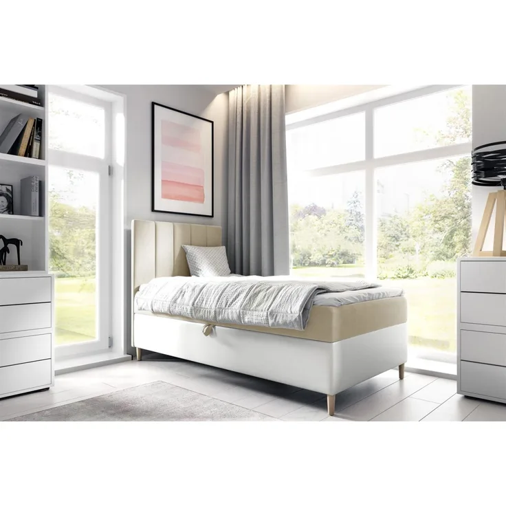 Boxspringbett Gästebett Kinderbett HELVI Nr. 1 90x200cm Weiss-Beige