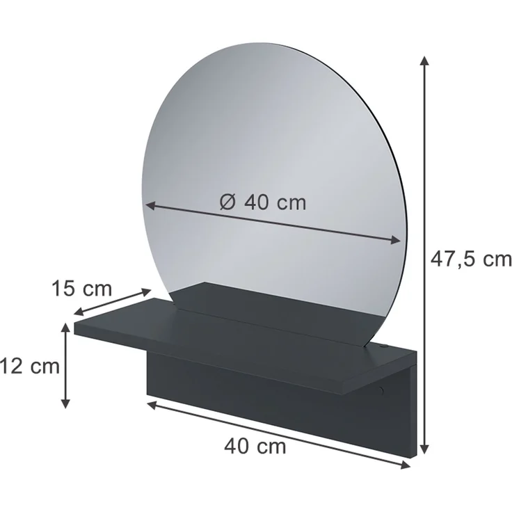 Badezimmerspiegel Elyra Schwarz 40 x 47.5 cm mit Ablage Vicco – Bild 2