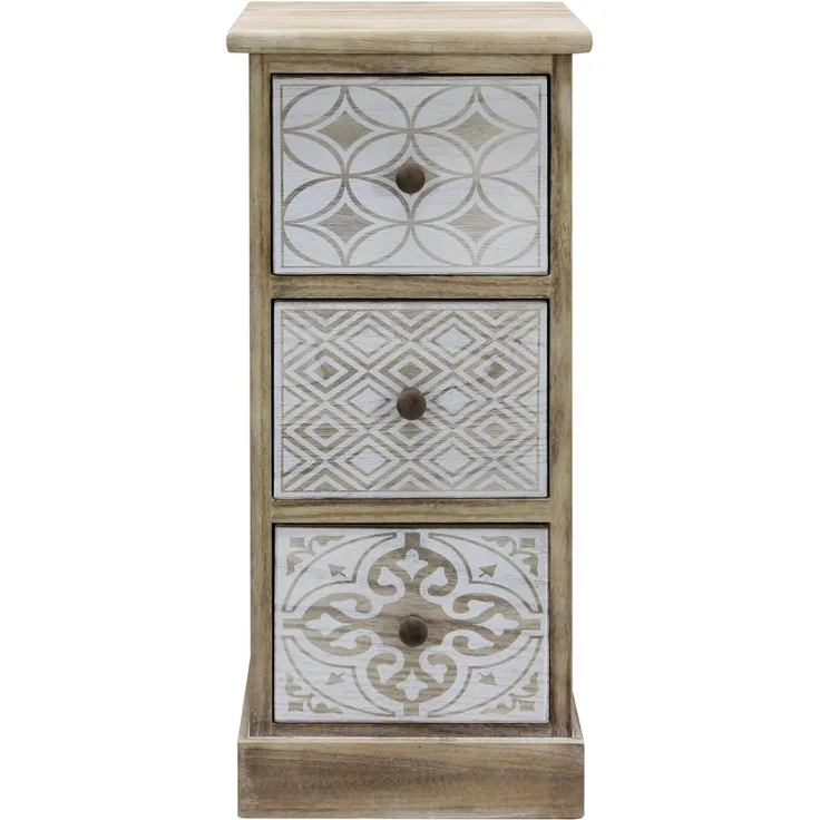 Rebecca Mobili Kommode mit 3 Schubladen, schmaler Shabby Nachttisch, beige weißes Holz, Eingangsraum - Maße: 63 x 29 x 25 cm (HxLxB) - Art. RE6535