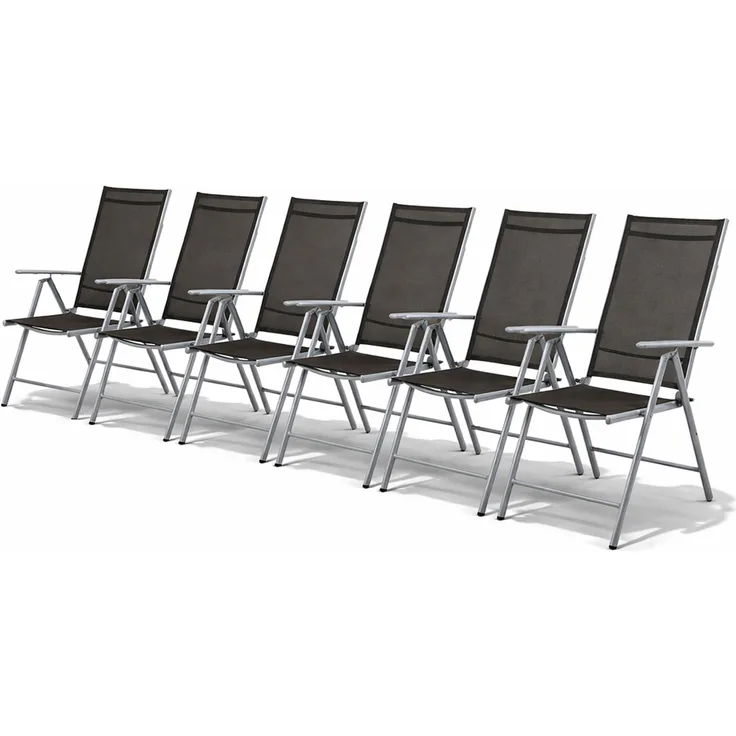 6 Stück Garten Klappstuhl Aluminium - Textilen Silbergrau/Anthrazit