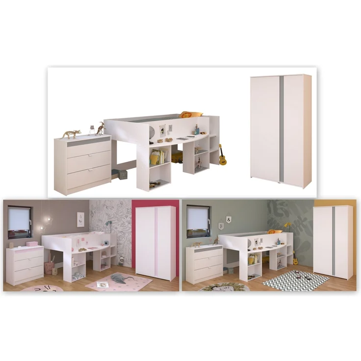 Jugendzimmer-Set >Pirouette 12< (3-teilig) in Weiss, mit drehbaren Elementen in Rosa oder Grau – Bild 4