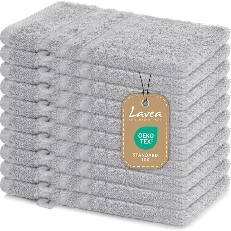 Lavea Waschhandschuh Elena, 15x21cm aus 100% Baumwolle, einzigartig weiche Waschhandschuhe mit Aufhänger (Set, 10-St), ideal für die schonende Reinigung des gesamten Körpers – Bild 1