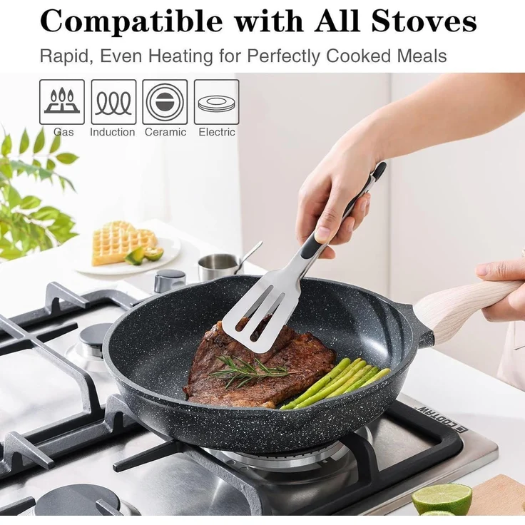3-teiliges Kordisen Bratpfannen-Set 20/24/28 cm Granit Beschichtung Induktion – Bild 5