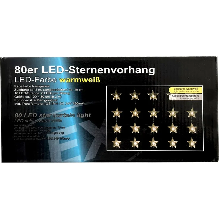 80er LED-Sternenvorhang Lichterkette Innen Außen warmweiß IP44 B100xL80cm – Bild 8