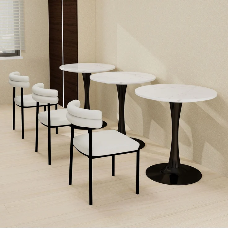 Runder Couchtisch aus Kunstmarmor, modern-minimalistisch, Ø 70 cm, Schwarz/Weiß – Bild 1