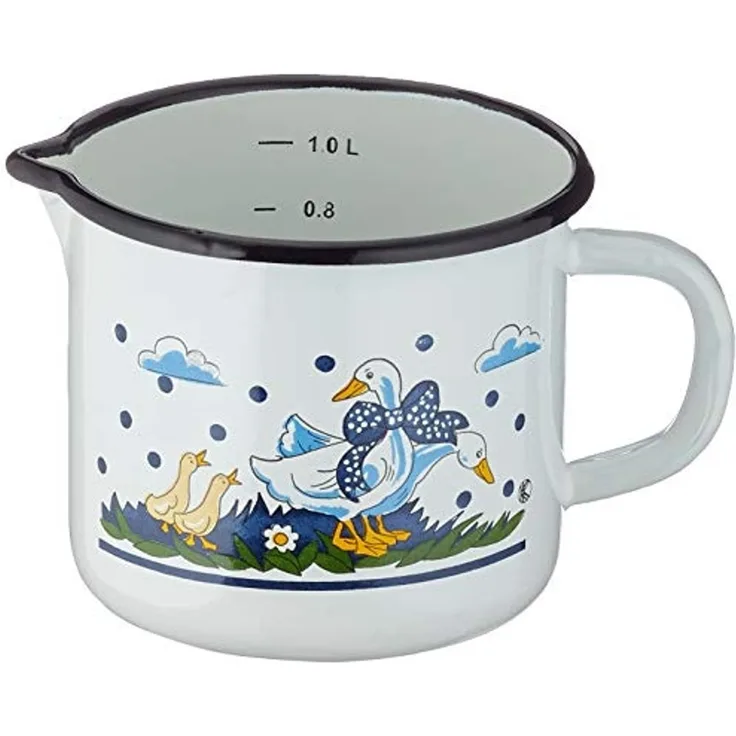 KARL KRÜGER Milchtopf Gänseglück mit Ausguss 1,25 Liter Ø12cm emailliert
