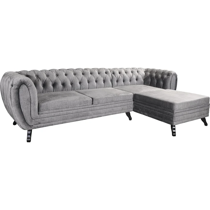 Edles Chesterfield Ecksofa Velours grau Couch Polstersofa Wohnlandschaft Sofa – Bild 2