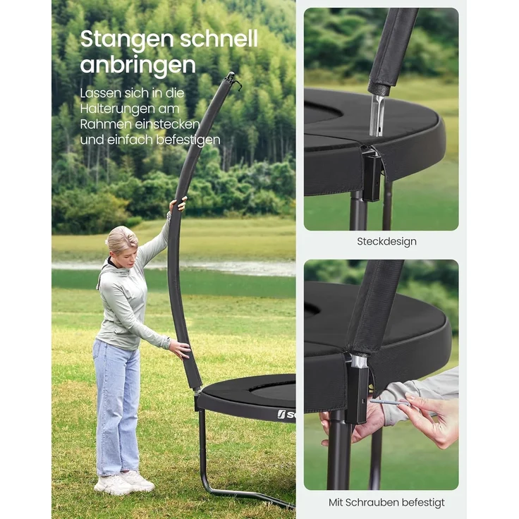 Songmics 'STRDE122B01' Trampolin Ø 366 cm, rundes Gartentrampolin mit Sicherheitsnetz, mit Leiter und gepolsterten Stangen, Sicherheitsabdeckung, sicher, schwarz – Bild 9
