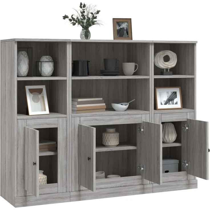 Highboards 3 Stk, BuffetSchrank, Büroschrank. Grau Sonoma Holzwerkstoff – Bild 4