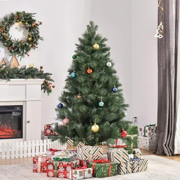 HOMCOM Künstlicher Weihnachtsbaum 180 cm, mit 375 Spitzen, Metallständer, realistisches Aussehen, Nordmanntanne, für Weihnachtsfest, Indoor, Grün – Bild 2