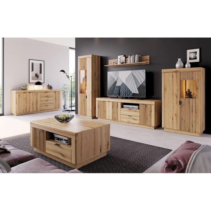 Stauraumvitrine >DELAMAR< in Coast Evoke Eiche Dekor - 80,4x140,2x39,6 (BxHxT) – Bild 4