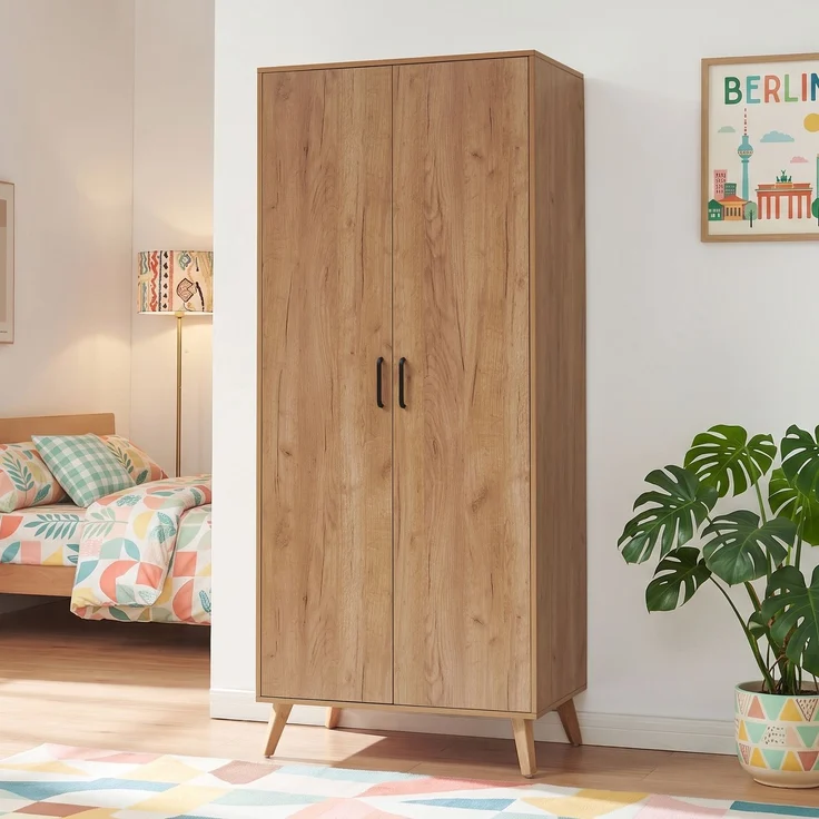 Kleiderschrank Norg 191x80x52 cm 2 Türen 4 Fächer Eicheoptik [en. casa] – Bild 1