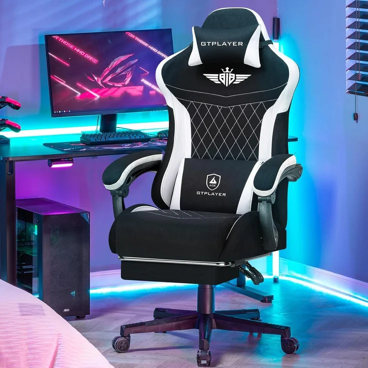 GTPLAYER Gaming-Stuhl Stoff Gaming Chair Ergonomisch Bürostuh PC Stuhl, 150kg Belastbarkeit, Schreibtischstuh mit Federsitzkissen und Fußstütze – Bild 2
