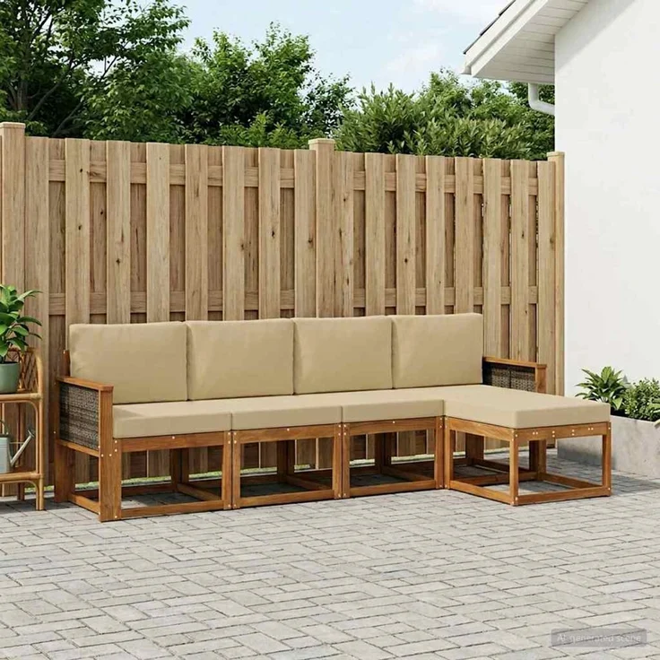 vidaXL Outdoor-Sofagarnitur 5 stk. 5-Sitzer Natur und Beige 3385129 – Bild 1