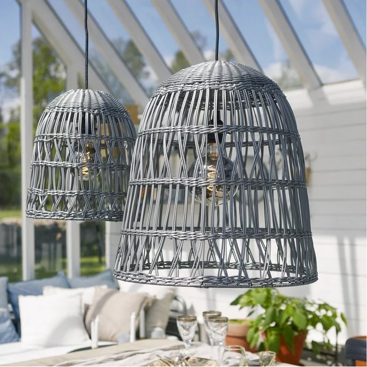 STAR TRADING Lampenschirm Lampenschirm Rattanstil KNUTE wetterfest Kunststoff grau D: 30cm – Bild 5