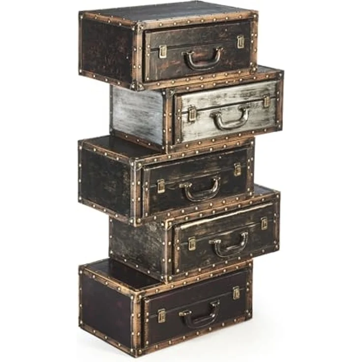 Kobolo Regal Kofferregal Kofferoptik braun 5 Fächer 60x31x102 – Bild 3