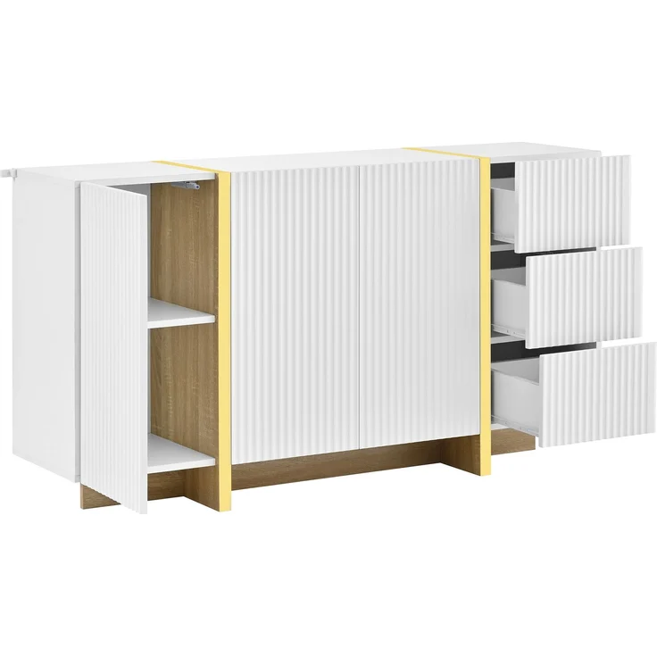 TV Lowboard Sideboard Set Wohnzimmermöbel Rillenfront Stauraumschrank Medienkonsole Schrankkombination aus PB und MDF--Weiß--190x35x45cm--YOUDENOVA – Bild 10