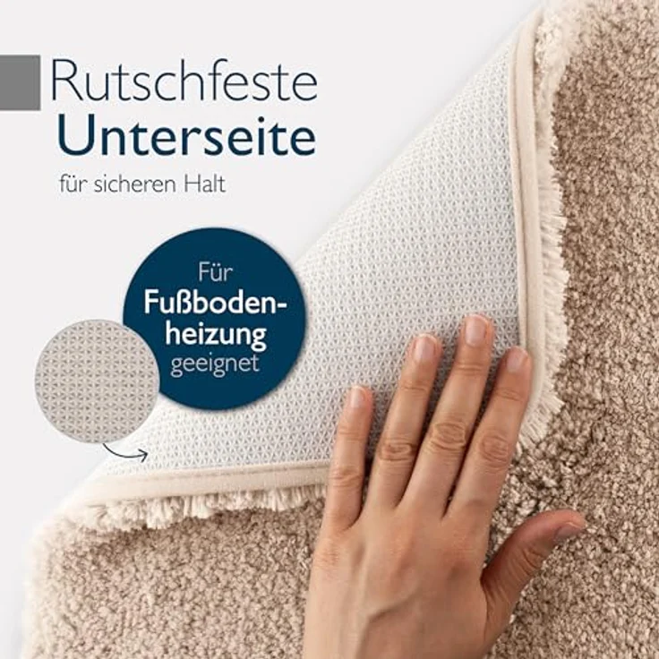 Beautissu Badematte BeauMare FL, rutschfester Hochflor Badteppich in Natur, 60x50 cm, 30 mm Höhe, waschbar, Shaggy Optik – Bild 7