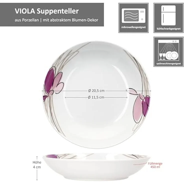 MamboCat Suppenteller 6er Set Viola Suppenteller 450ml Porzellan 6 Personen tiefe Teller – Bild 6