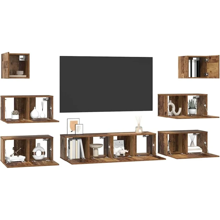vidaXL TV-Schrankset Wandmontiert 8 pcs Altholz Holzwerkstoff 3393153 – Bild 2