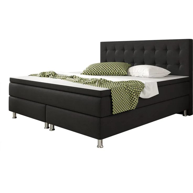 Boxspringbett KN001 180x200 cm Webstoff Schwarz