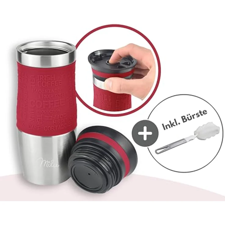 Milu Thermobecher Isolierbecher Kaffeebecher to go - 370ml - 100% Auslaufsicher - Trinkbecher aus Edelstahl - Autobecher doppelwand Isolierung - Thermo Becher - Travel Mug - (Rot, 370ml) – Bild 7