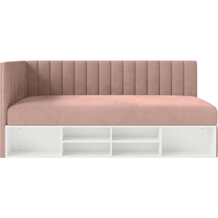 Selsey 'Ventrio' Jugendbett linksseitig mit Regalen, Easy-Clean-Samtbezug, hellrosa, 90x200 cm – Bild 6