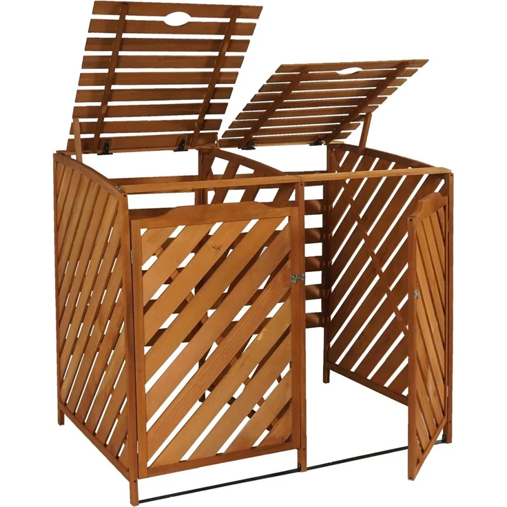 XL 2er-/4er-Mülltonnenverkleidung HWC-J44, Mülltonnenbox, erweiterbar 121x133x98cm Holz MVG-zertifiziert ~ braun – Bild 5