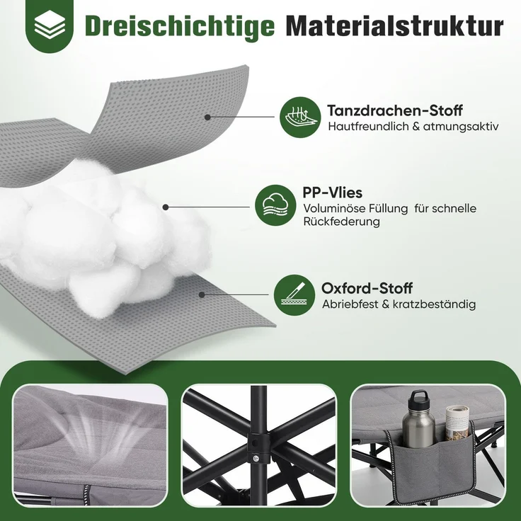 Sekey Feldbett Klappbar Gartenliege mit Matratze Campingbett bis 200 kg, Gästebett Faltbar Campingliege – Bild 6
