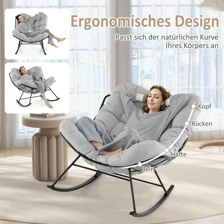 COSTWAY Schaukelsessel, Schaukelstuhl Relaxstuhl bis 205kg für Balkon, Indoor – Bild 2