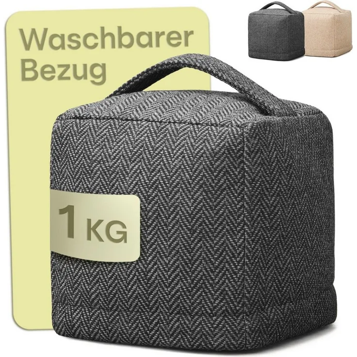 Praknu Bodentürstopper Türstopper Sack für Den Boden - Extra schwer 1Kg - mit Waschbarem (Türstopper Sack 1 kg, 1 St, Türstopper Sack extra schwer 1 kg, mit Tragegriff, Dunkelgrau), mit Tragegriff - Für Haus & Büro - mit rutschfesten Pads