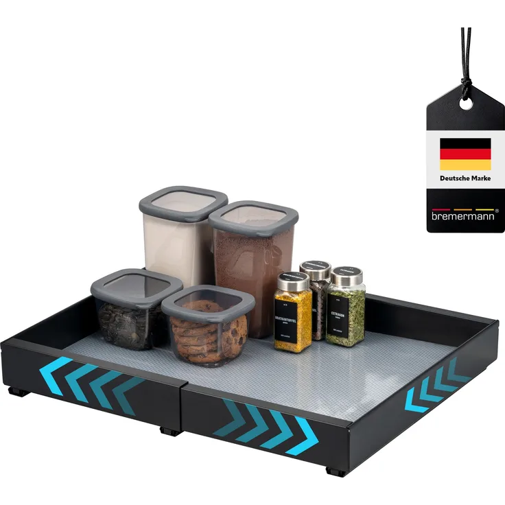 Teleskopschublade mit Einlegeboden, ausziehbar, Breite von 31-51 cm, zum Kleben oder Bohren, aus schwarzem Metall