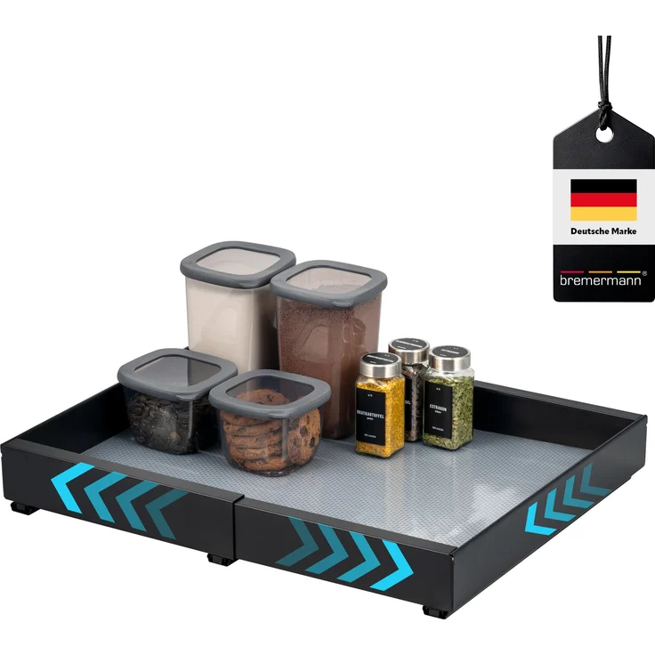 Teleskopschublade mit Einlegeboden, ausziehbar, Breite von 31-51 cm, zum Kleben oder Bohren, aus schwarzem Metall – Bild 1