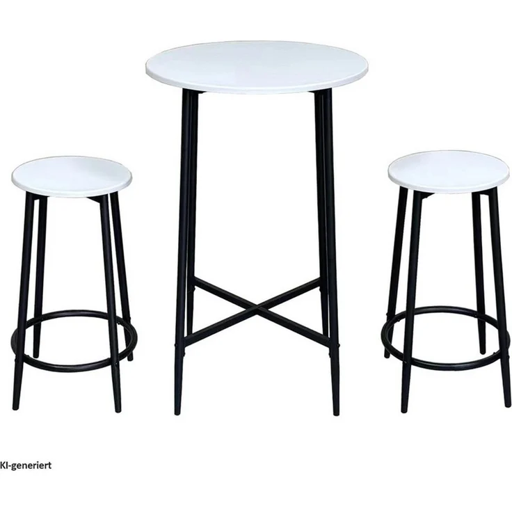 HTI-Living Bargruppe Bartisch rund mit 2 Hockern Elias Weiß, (Set, 3-tlg, 1 Bartisch, 2 Barhocker), 3-teilige Tischgruppe für Küche, offenen Wohnbereich und Bistro – Bild 2