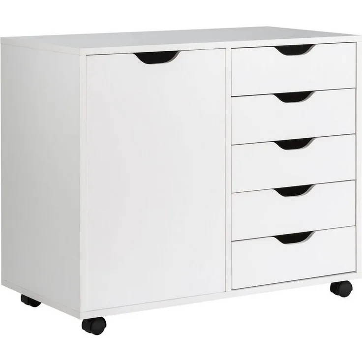 COSTWAY Rollcontainer, Aktenschrank mit 5 Schubladen, auf Rollen, 79x39x65cm