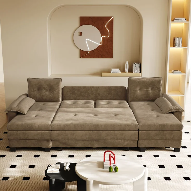 ZUBALIYA Schlafsofa 127x87 cm, mit USB - Anschluss, mit Ausziehbett, mit Chenille - Bezug, mit Samtbezug, modular aufgebaut, Weiß – Bild 3