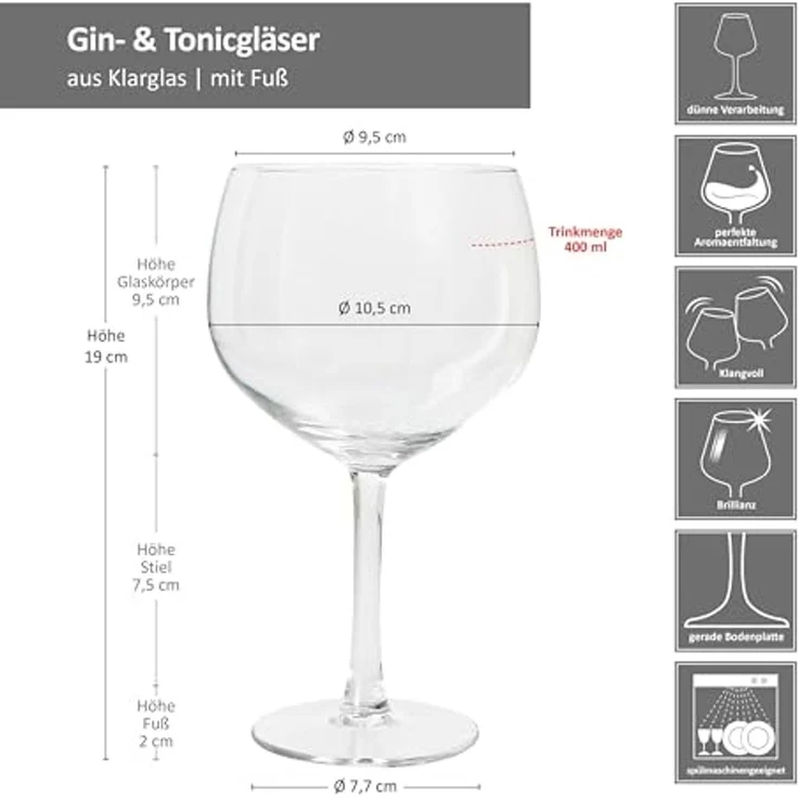 MamboCat Longdrinkglas 4x Gin Tonic Gläser 400ml Longdrink-Glas klar Cocktail-Gläser Wasser, Glas – Bild 5