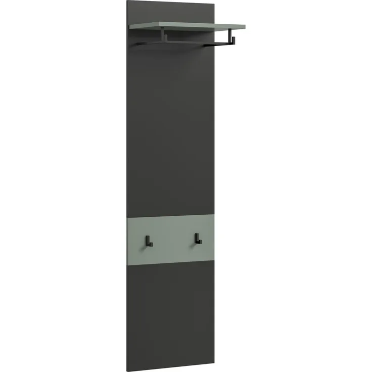 Garderobenpaneel >Canu< in Basalt Grau / Smoke Green - 165x45x29cm (BxHxT)