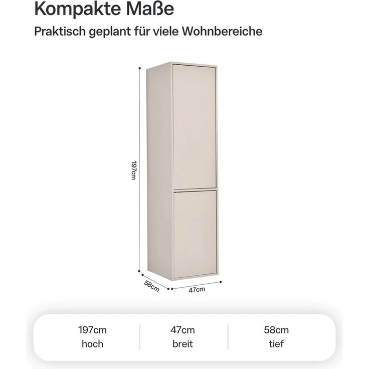 mokebo Kleiderschrank Beige 'Robe' Schrank Kaschmir Push-to-Open (47x197 cm) Made in Germany, Kleiderschrank grifflose Schubladen & Türen Beige – Bild 4