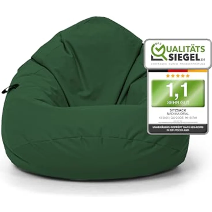 Nadimaideal Sitzsack Tropfenform Kastanie | Bodenkissen für Kinder & Erwachsene | Indoor & Outdoor | Gaming Sitzsack - Sitzkissen - Beanbag | Füllung EPS Perlen (Dunkelgrün, XXL-Durchmesser 88 cm) – Bild 2