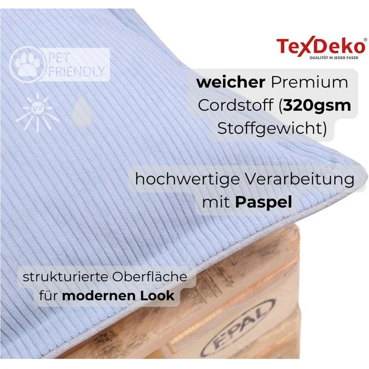 TexDeko Palettenkissen TexDeko Cord 2-TLG Palettenkissen-Set wasserabweisend, 1x Palettenkissen (Sitzkissen) + 1x Rückenkissen, Premium Qualität – Bild 4