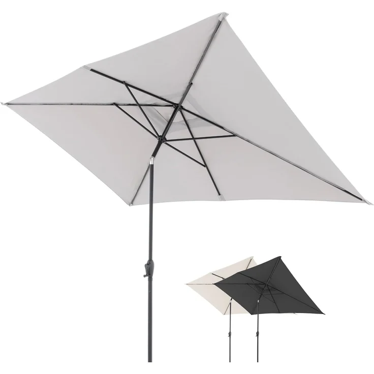 Doppler Sonnenschirm Jack 300x200 cm in Hellgrau - Rechteckiger Sonnenschirm für Balkon & Terrasse - Schirm knickbar - Großer Balkonsonnenschirm - Kurbelschirm- Kippbarer Gartenschirm