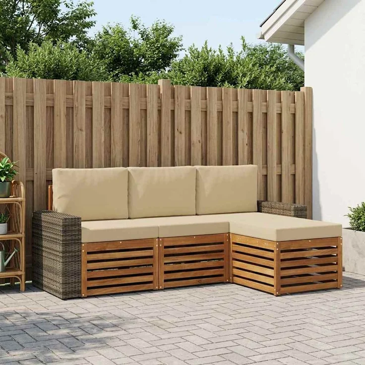 vidaXL Outdoor-Sofagarnitur 4 stk. 4-Sitzer Natur und Beige 3384219 – Bild 1
