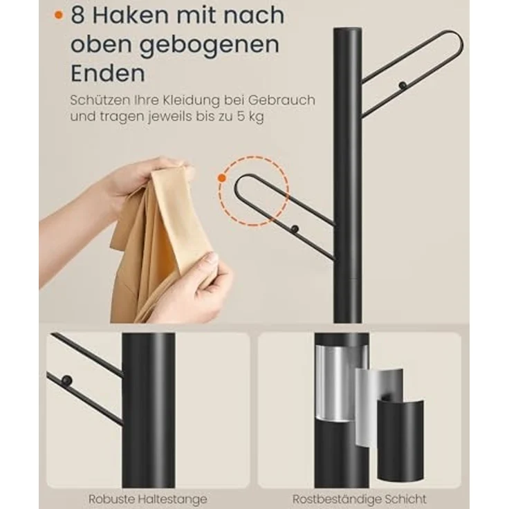 SONGMICS HOME Garderobe in Baum-Form, Kleiderständer, freistehende Garderobe, 8 Haken mit abgerundeten Enden, 175,3 cm hoch, für Kleidung, Hüte, Taschen, tintenschwarz – Bild 5