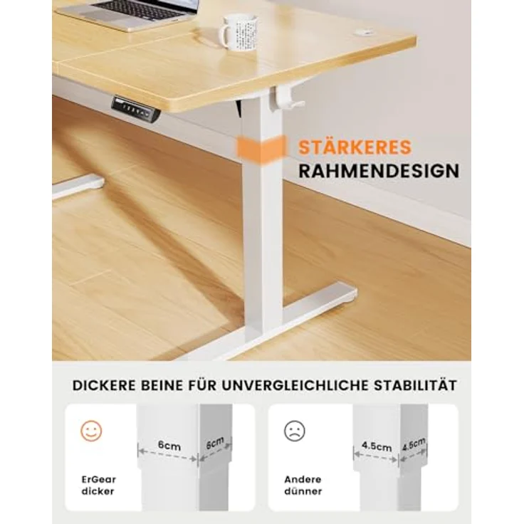 ErGear Höhenverstellbarer Schreibtisch-120x80 cm,100 KG Tragkraft Elektrischer Schreibtisch mit Fortgeschrittenem Bürstenlosem Motor, Leise Funktion, Robuster Metallrahmen, Vierteilige Tischplatte – Bild 7