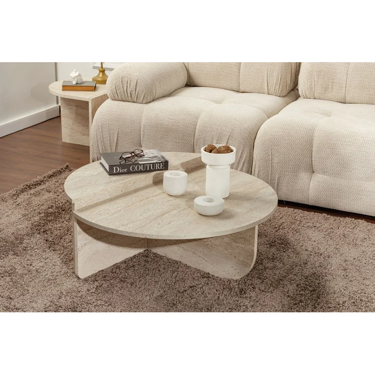 Vente-unique - ALOEVA Couchtisch Holz, Platte Beige - B 60 cm x H 30 cm x L 90 cm – Bild 4