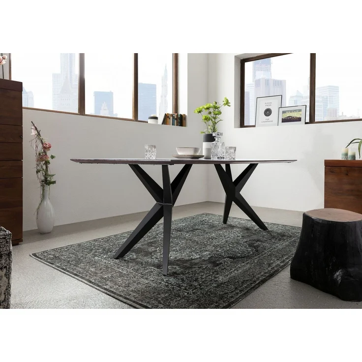 Esstisch Akazie 200x100x76 grau lackiert Beine anthrazit matt SWISS EDGE #35 – Bild 4